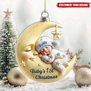 Baby On Moon First Christmas 1st Christmas Keepsake Personalized Acrylic Ornament