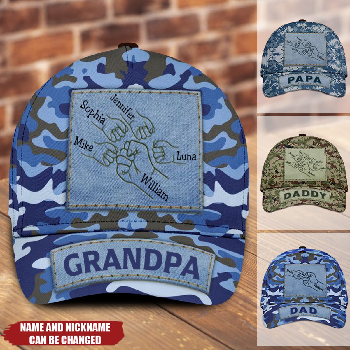 Grandpa Papa Daddy Veteran Fist Bump Fathers Day Family Personalized Cap