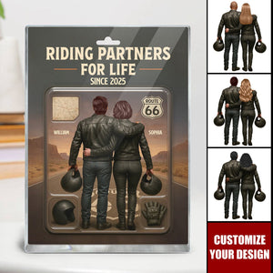 Figure Couple Bikers Riding Partners For Life Personalized Acrylic Plaque