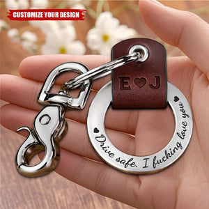 I Love You - Personalized Coordinates Leather Keychain