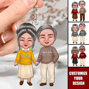 Old Doll Couple Holding Hands Standing Together Personalized Acrylic Keychain