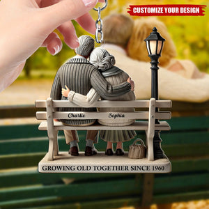 Old Couple Sitting On Bench At The Park Personalized Acrylic Keychain