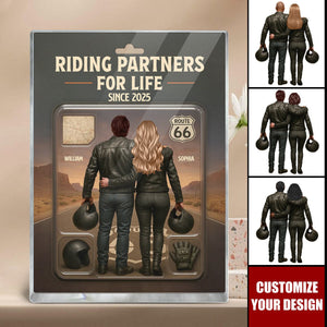 Figure Couple Bikers Riding Partners For Life Personalized Acrylic Plaque