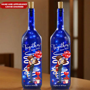 Hand In Hand, Heart To Heart, Forever Ours - Couple Personalized Blue Bottle Lamp