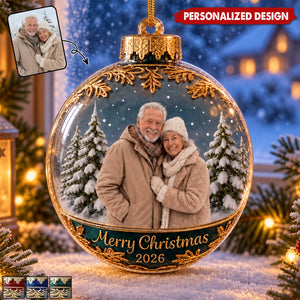 Personalized Photo Christmas Ornament - Custom Picture Acrylic Ball Ornament Winter Snow Scene Keepsake