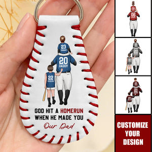 God Hit A Homerun When He Made You My Dad - Personalized Leather Baseball Keychain