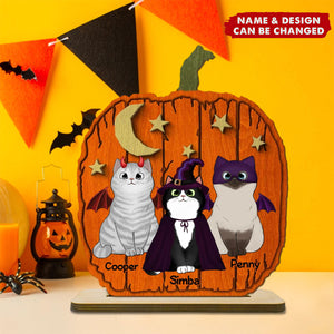 Halloween Cat Pumpkin Shaped Pesonalized 2-Layer Standing Wooden Plaque