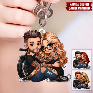 Biker Cartoon Effect Couple Personalized Acrylic Keychain, Gift for Motorcycle Lovers