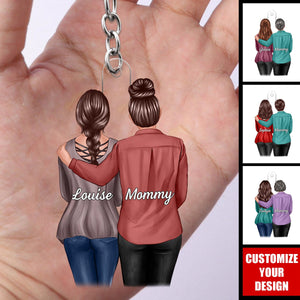 Mom And Daughter Standing Together - Personalized Acrylic Keychain