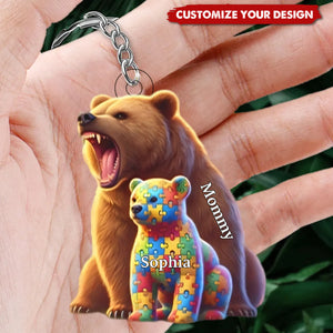 Autism Mama Bear Personalized Acrylic Keychain, Gifts For Mom