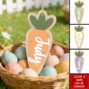 Custom Kids Bunny Name Tag - Personalized Carrot Easter Basket Tag Ornament