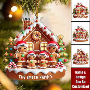 Gingerbread Family With Gingerbread House - Personalized Acrylic Christmas Ornament