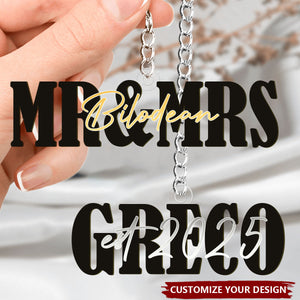 Mr And Mrs Wedding Name Sign - Personalized Keychain