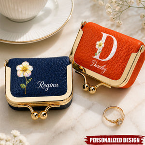 Personalized Floral Initial Mini Jewelry Box - Travel Jewelry Case