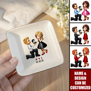 Couple Marriage Proposal Engagement Personalized Jewelry Dish, Just Engaged Gifts For Her