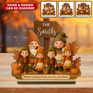 Dwarf Family Fall Season Personalized 2-Layer Standing Wooden Plaque