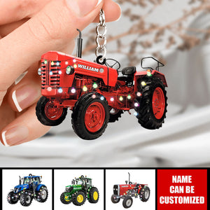 Farmer Tractor With Christmas Light Personalized Keychain