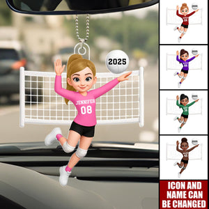 Volleyball Girl In Spike Action - Personalized Acrylic Car Ornament
