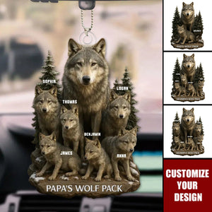 Wolf By Nature, Dad By Heart - Personalized Acrylic Car Ornament, Gift For Dad, Grandpa