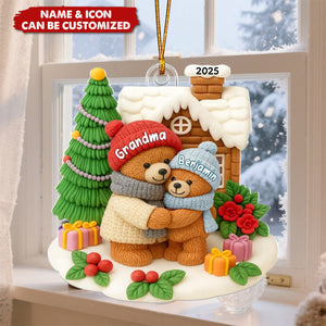 Grandma Bear Hugging Grandkids - Personalized Christmas Acrylic Ornament