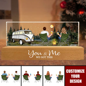 Back View Couple Camping Sitting Together - Personalized Acrylic LED Night Light, Valentine's Day Gift For Him, For Her