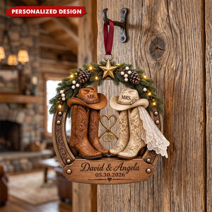 Personalized Western Cowboy Boots Ornament, Custom First Christmas Married 2026, Couple Keepsake