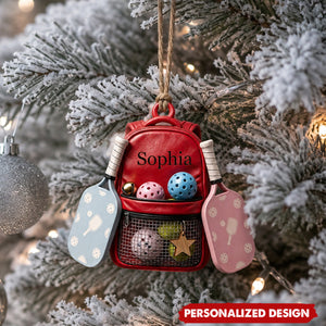 Personalized Pickleball Backpack Christmas Ornament - Pickleball Player Acrylic Ornament