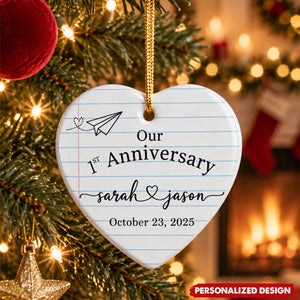 Personalized Our 1st Anniversary Heart Ornament - Custom Couple Names & Date Keepsake