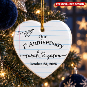 Personalized Our 1st Anniversary Heart Ornament - Custom Couple Names & Date Keepsake