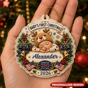 Personalized Baby's First Christmas 2026 Ornament - America 250 Years Baby Acrylic Ornament