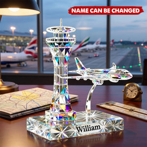 Personalized Airplane Tower Acrylic Plaque, Custom Name Aircraft Keepsake