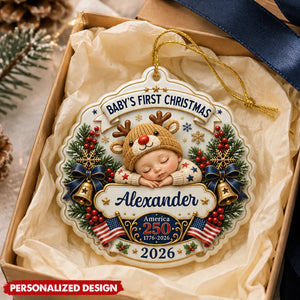 Personalized Baby's First Christmas 2026 Ornament - America 250 Years Baby Acrylic Ornament