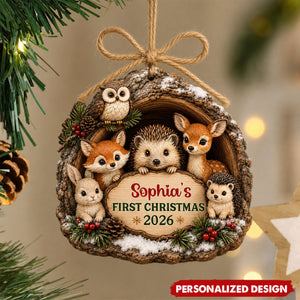 Baby First Christmas Woodland Animal - Personalized Wooden Ornament