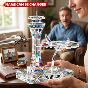 Personalized Airplane Tower Acrylic Plaque, Custom Name Aircraft Keepsake