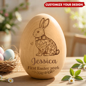 Personalized First Easter 2026 Wooden Egg, Gift For Baby Kids
