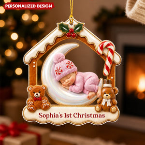 Personalized Baby's First Christmas Acrylic Ornament - Gingerbread House Hanging Decoration