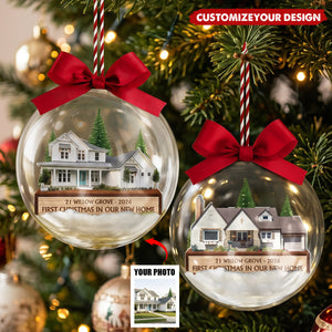 Custom Photo First Christmas In Our New House - Personalized 3D Acrylic Ball Ornament