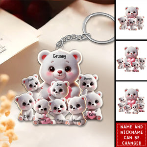 Personalized 1-10 Names White Bear Keychain – Custom Family Bear Pendant Keychain Gift