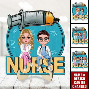 Doll Nurse Best Friends Colleagues Personalized 2-Layer Wooden Plaque