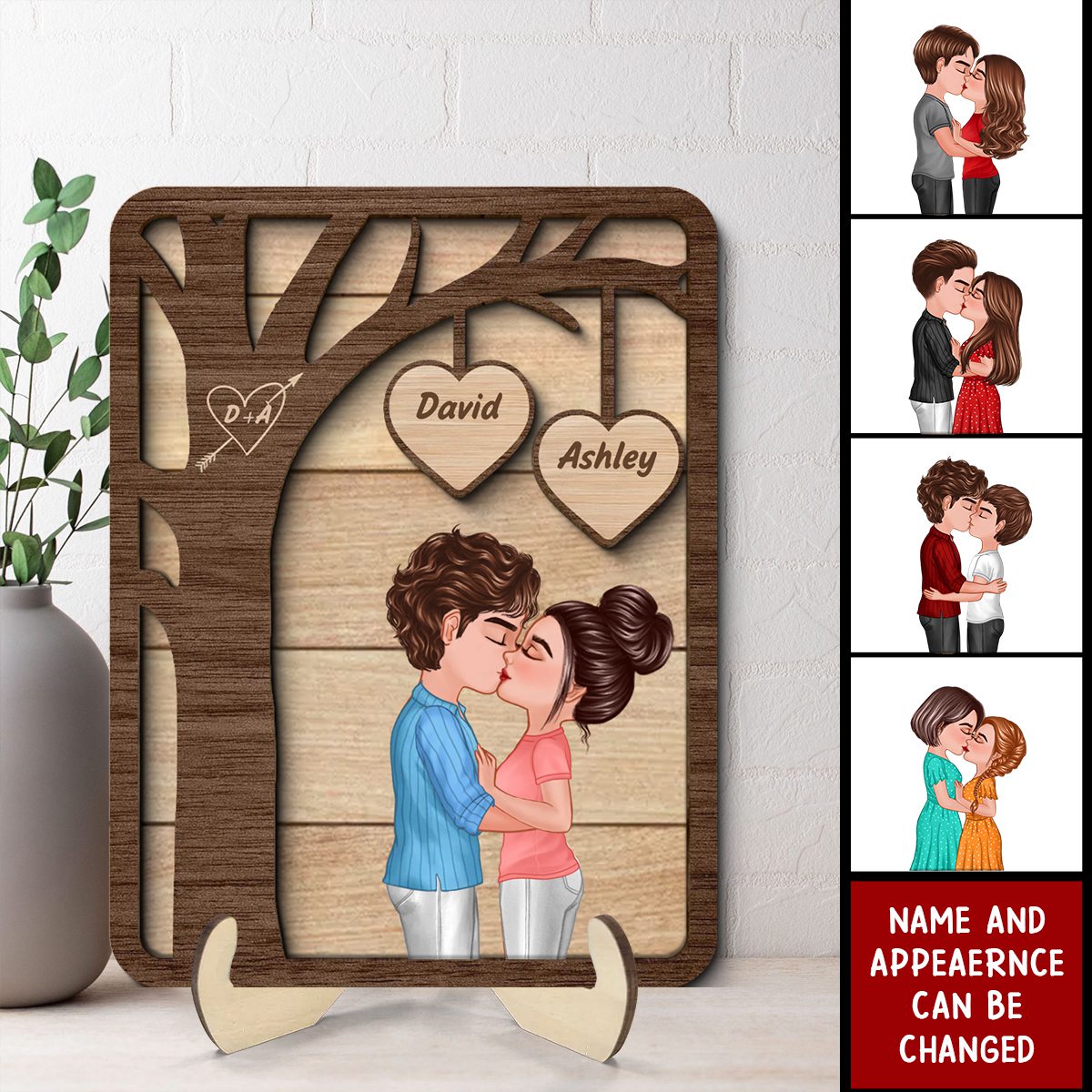 Couple Kissing Under Tree Valentine‘s Gift For Him For Her Personalized Wooden Plaque