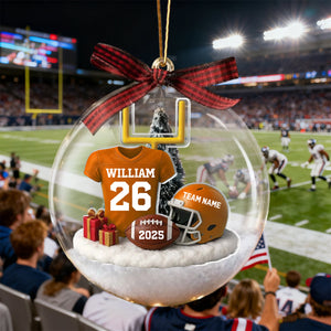 Proud American Football Player Uniform - Personalized Snow Globe Ornament - Gift For Football Lovers