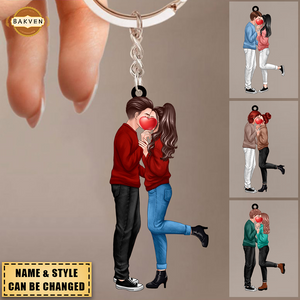 Couple Hugging And Kissing - Personalized Keychain