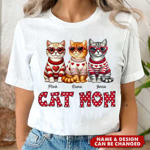 Cat Mom Pattern Personalized T-Shirt, Gift for Cat Moms