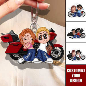 Y2K Couple Motorcycle Personalized Acrylic Keychain, Valentine's Day Gift For Him, For Her