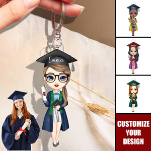Cartoon Graduate - Personalized Acrylic Keychain, Graduation Ceremony Birthday Gift for Women Girls