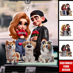 Y2K Style Couple And Dogs - Personalized Acrylic Ornament, Valentine's Day Gift For Him, For Her