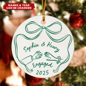First Christmas Engaged Personalized Ceramic Ornament - Engagement Gift for Couples