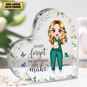Never Forget The Difference You Make - Personalized Heart Shaped Acrylic Plaque