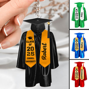 Caps Off To New Beginnings - Family Personalized Custom Keychain - Graduation Gift
