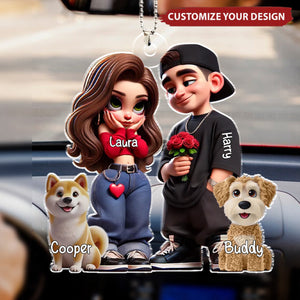 Y2K Style Couple And Dogs - Personalized Acrylic Ornament, Valentine's Day Gift For Him, For Her